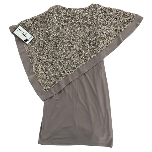R&M Richards Capelet Poncho Metallic Dress Champagne Size 8 NWT $160 Wedding - Picture 11 of 11